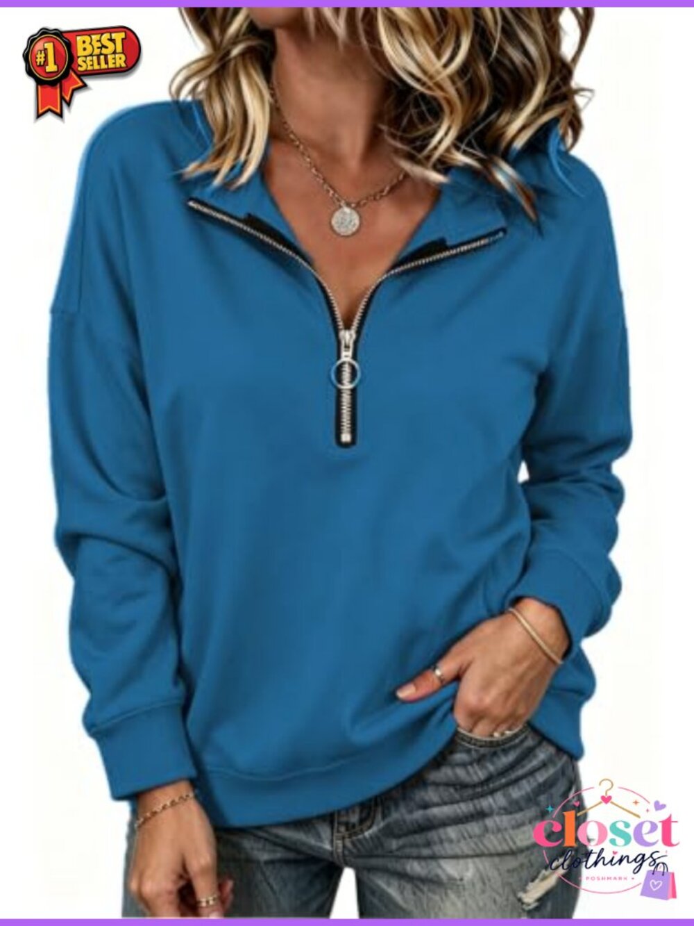 Womens Quarter Zip Lightweight Sweatshirt Long Sleeve Casual Pullover